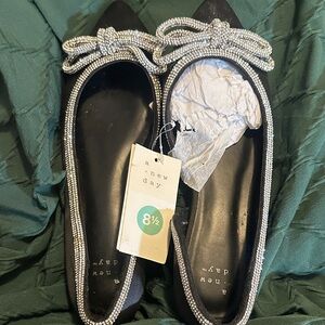 A New Day Black Flats Bow Tie with Sparkling Silver Trim